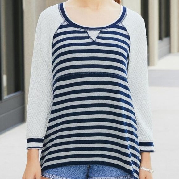 Suzanne Betro Tops - Weekend Suzanne Betro Top Tunic Women's Size 2X Blue/White Stripes 3/4 Sleeves